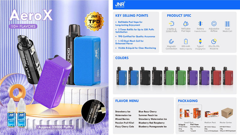 JNR Aero X 32000 puffs bar 20mg nicotine (Box of 10)